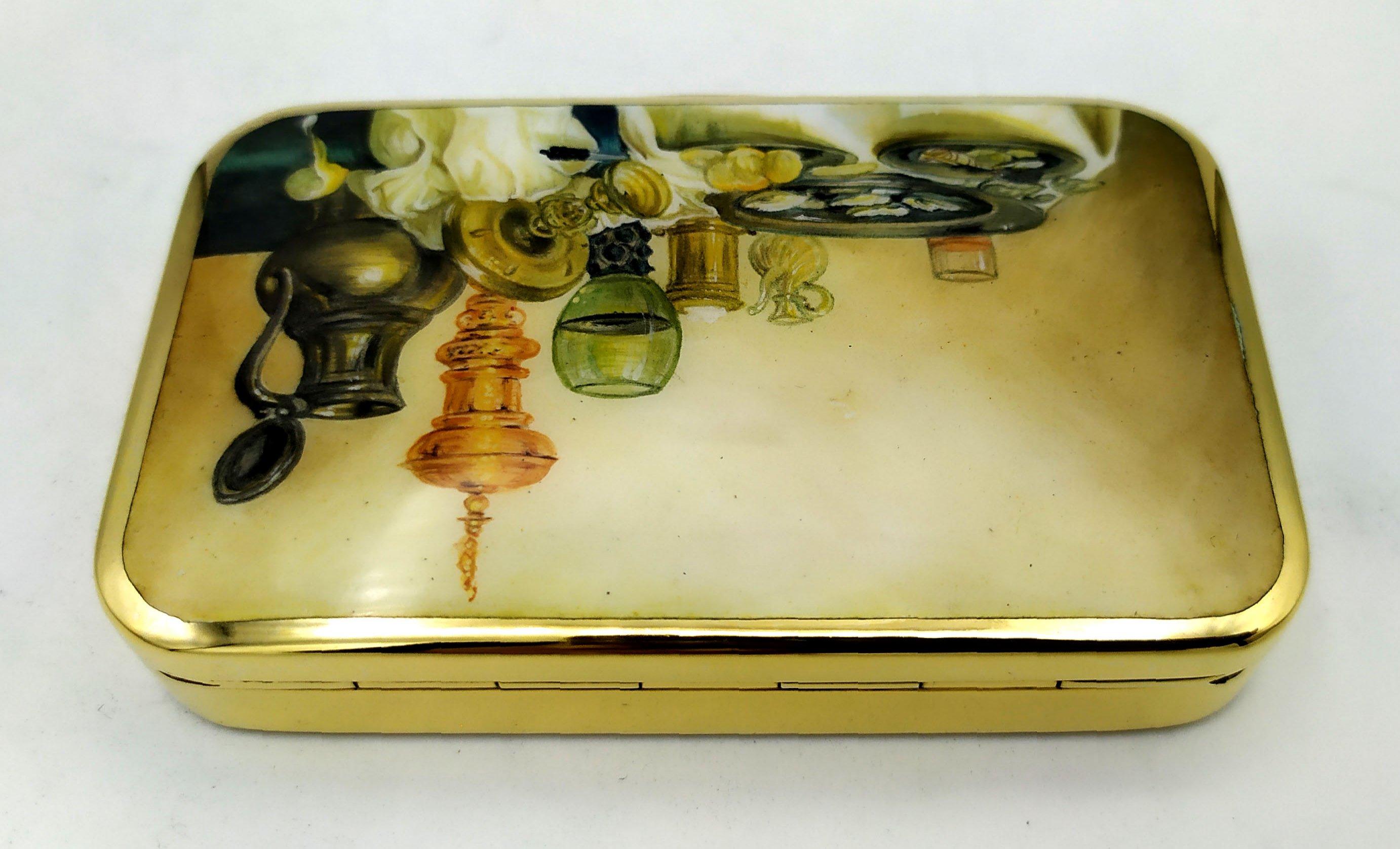 Hand-Painted Cigarette Case Fired Enamel with Still Life Miniature Sterling Silver Salimbeni For Sale