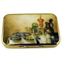 Cigarette Case Fired Enamel with Still Life Miniature Sterling Silver Salimbeni