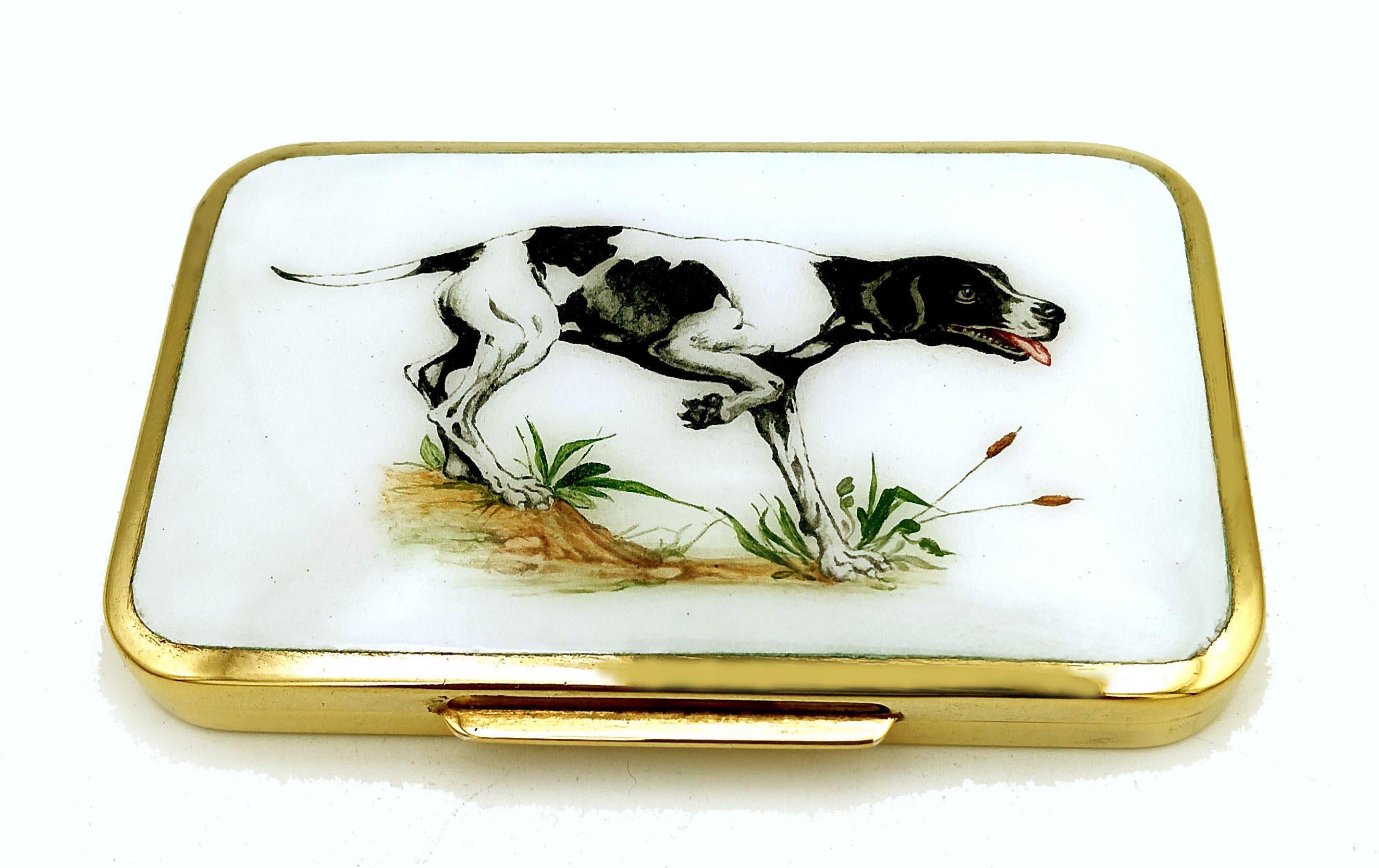 Cigarette Case hunting dog on point Enamel Sterling Silver Art Nouveau Salimbeni For Sale 4