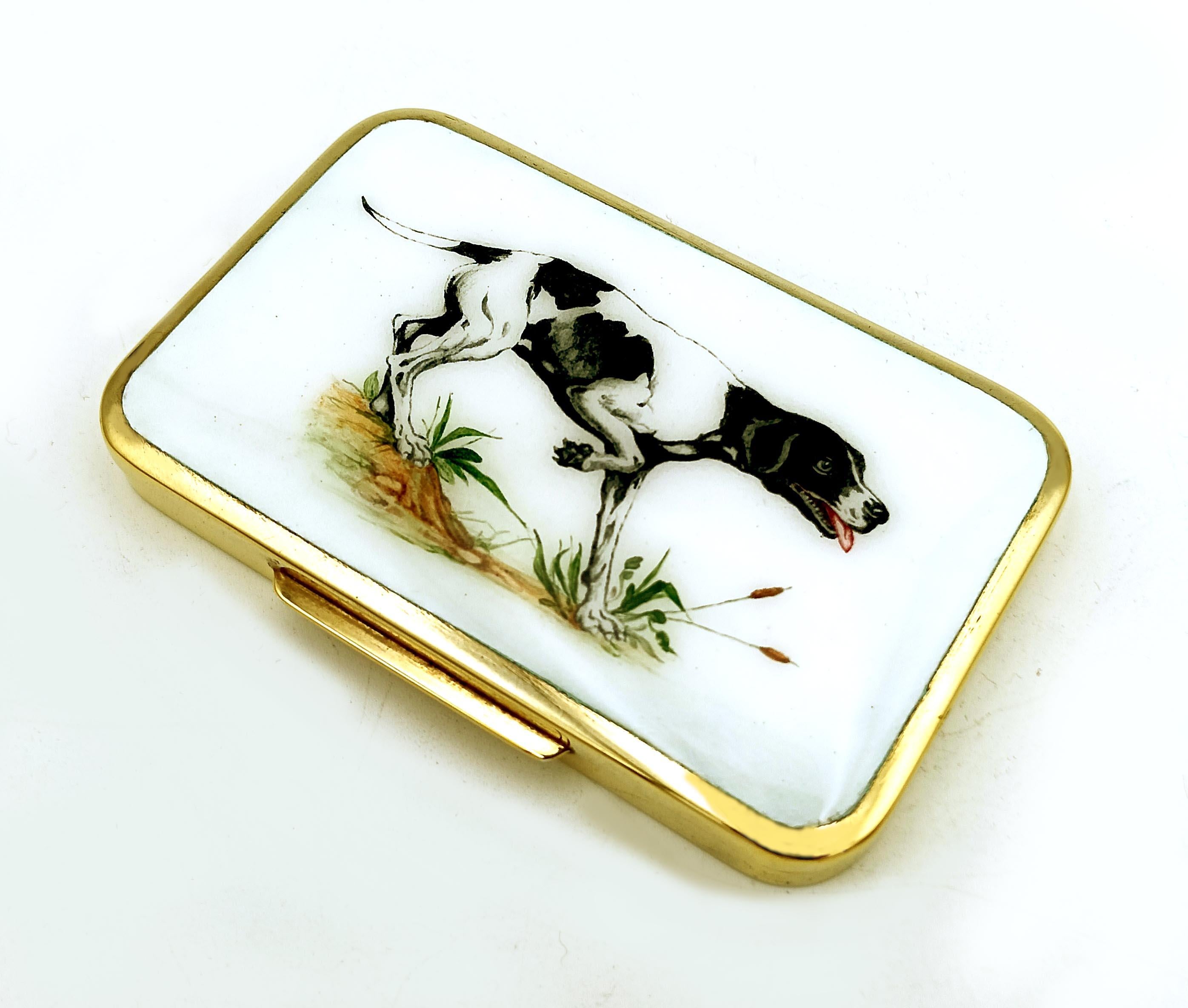 Hand-Carved Cigarette Case hunting dog on point Enamel Sterling Silver Art Nouveau Salimbeni For Sale