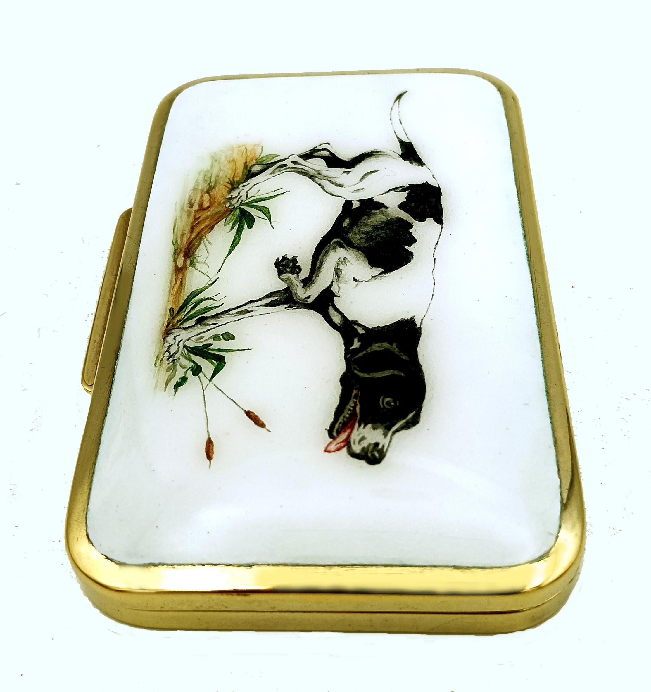 Cigarette Case hunting dog on point Enamel Sterling Silver Art Nouveau Salimbeni In Excellent Condition For Sale In Firenze, FI