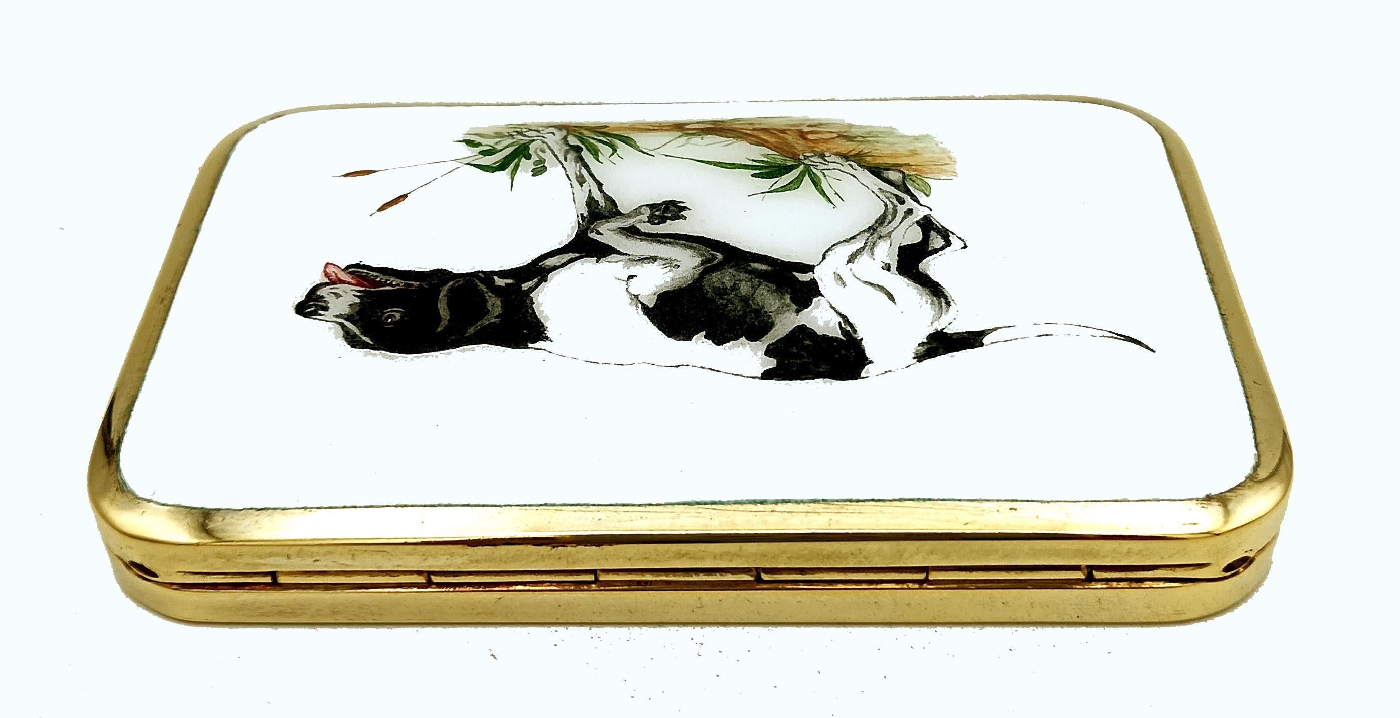 Cigarette Case hunting dog on point Enamel Sterling Silver Art Nouveau Salimbeni For Sale 1