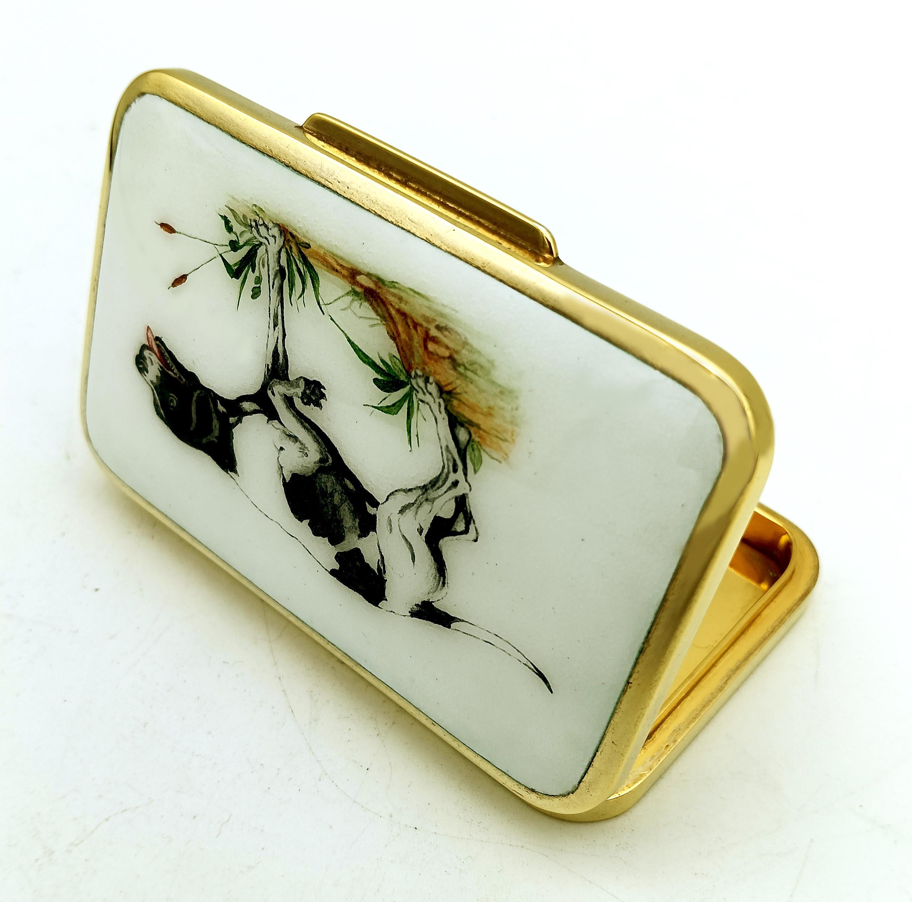 Cigarette Case hunting dog on point Enamel Sterling Silver Art Nouveau Salimbeni For Sale 2
