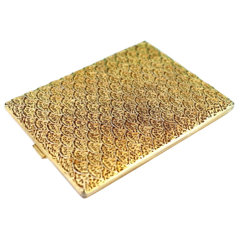 filigree cigarette case in Silver with Gold Reliefs Antique 900 Silver Filigree HANDMADE