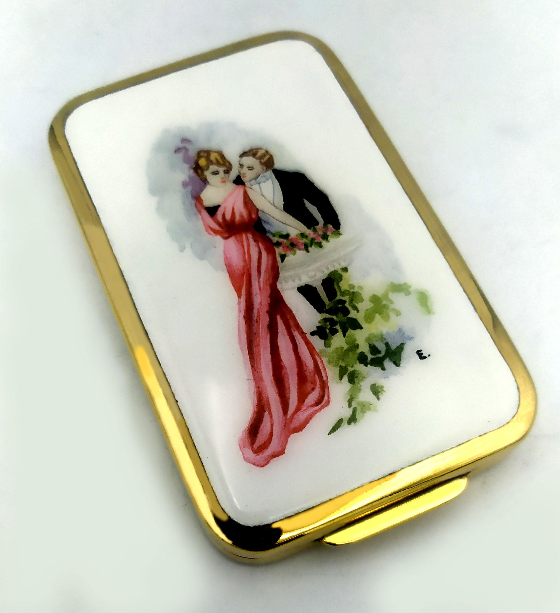 Italian Cigarette Case Romantic couple Art Nouveau Sterling Silver Salimbeni For Sale