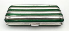 Cigarette Case rounded shaped green fired enamel lines Salimbeni