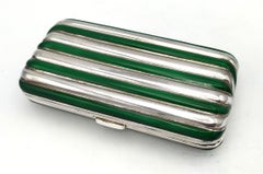 Cigarette Case rounded shaped green fired enamel lines Salimbeni