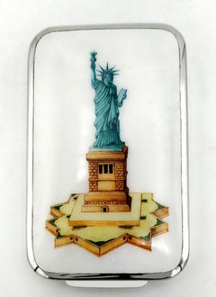 Cigarette Case Statue of Liberty in New York hand painted Sterling Silver Enamel