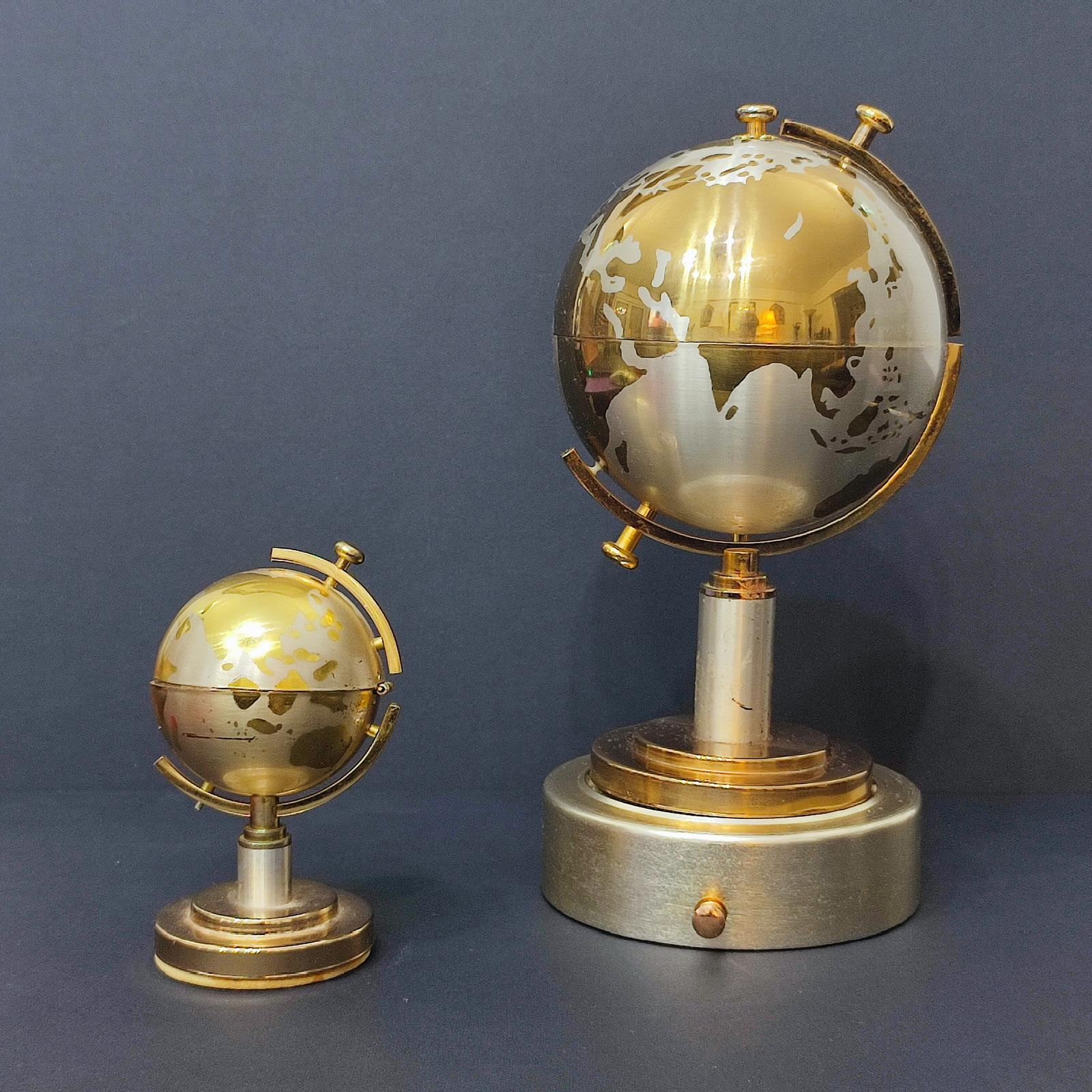 European Cigarette Holder Musical World Globe and Globe Lighter, Brass, Germany, 1960s