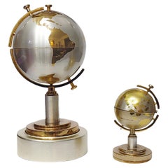 Cigarette Holder Musical World Globe and Globe Lighter, Brass, Germany, 1960s