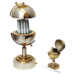 Retro Cigarette Holder Musical World Globe and Globe Lighter, Brass, Germany, 1960s