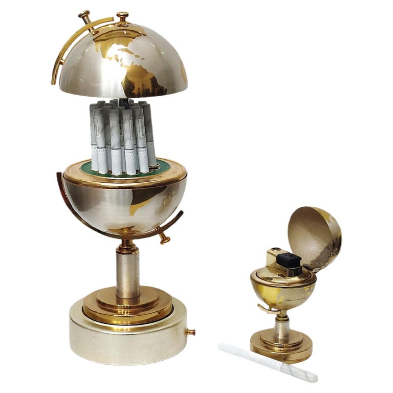 Cigarette Holder Musical World Globe and Globe Lighter, Brass, Germany,  1960s at 1stDibs