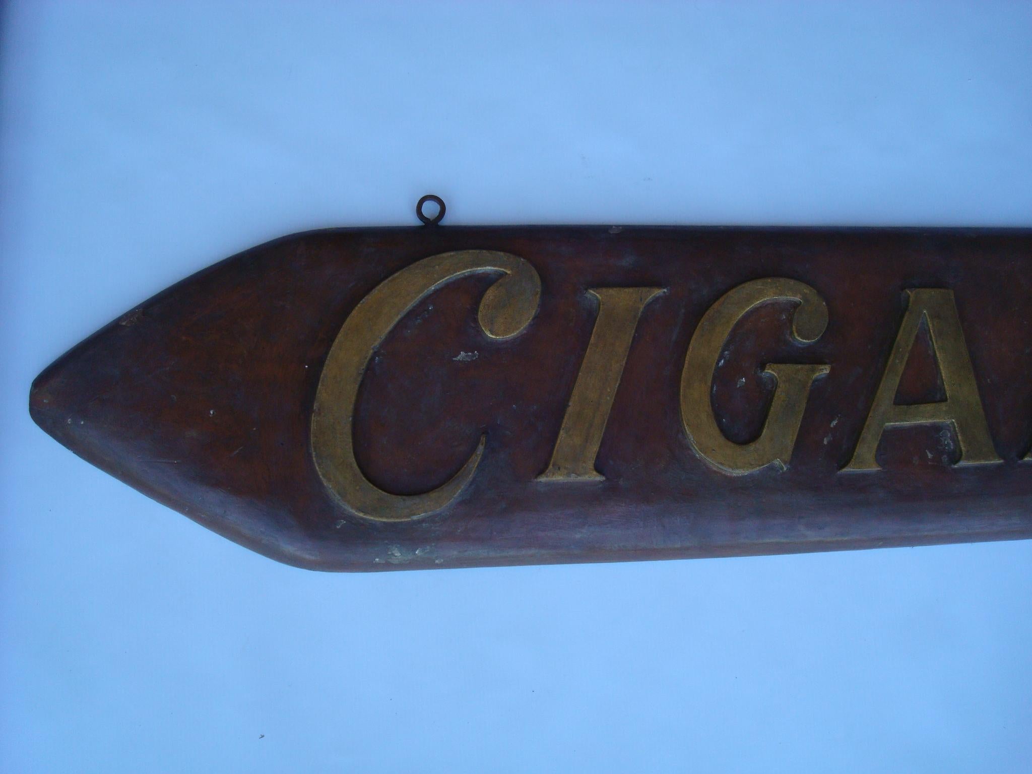 Cigars Store / Trade Folk Art Wooden Carved Sign. c 1900 For Sale 4