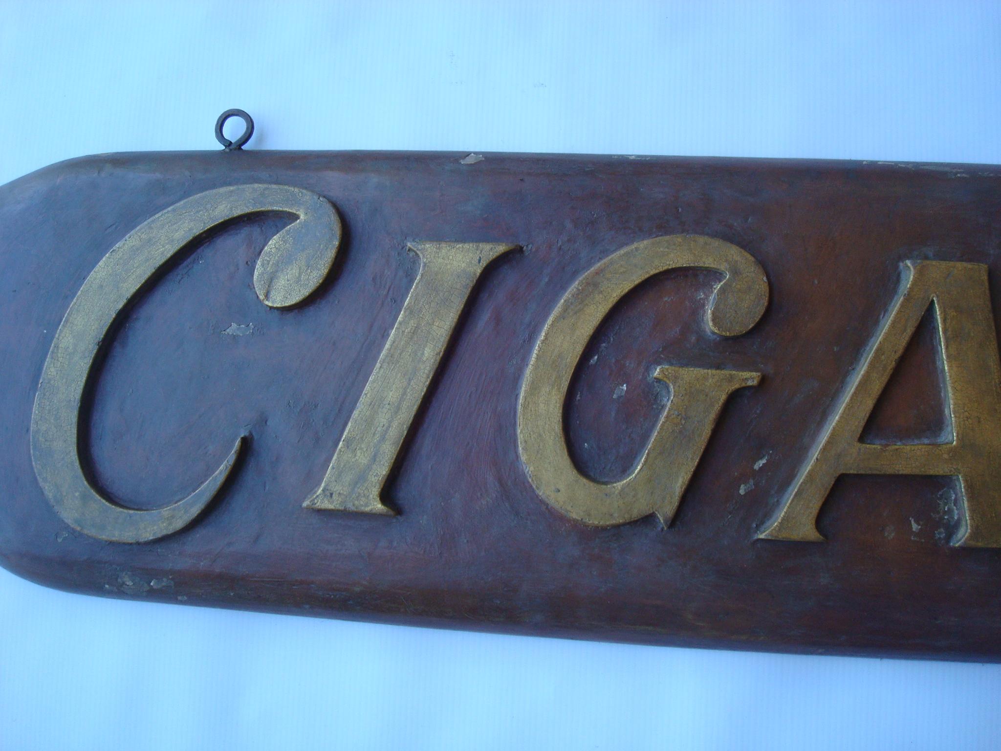 20th Century Cigars Store / Trade Folk Art Wooden Carved Sign. c 1900 For Sale