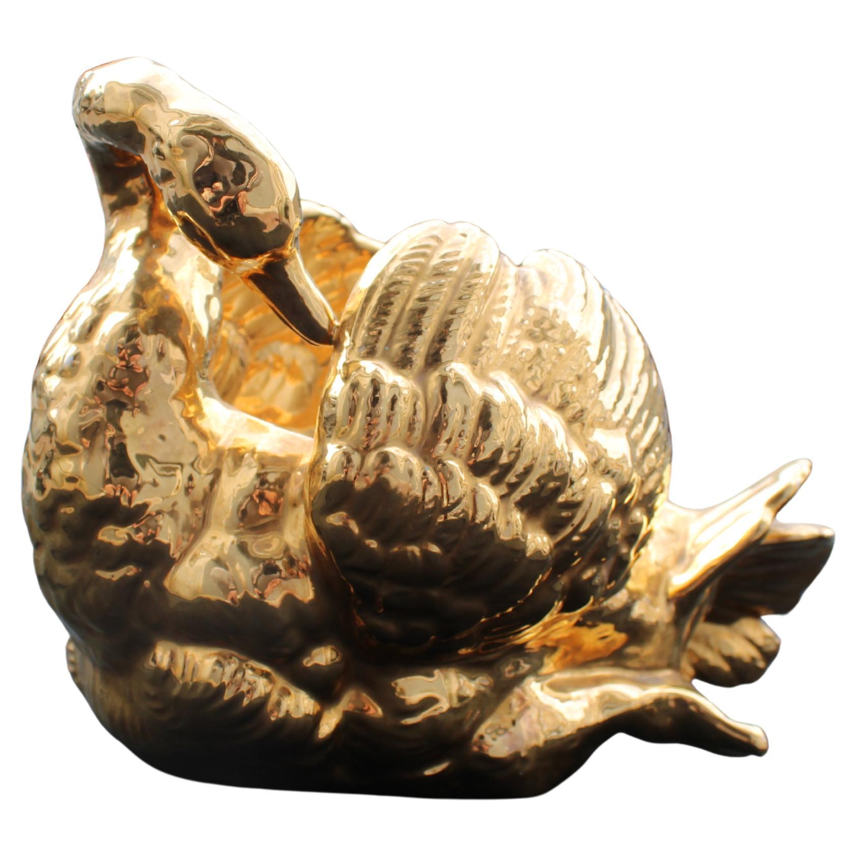 Este Italy 1970 Ceramic Swan 24K Gold Plating