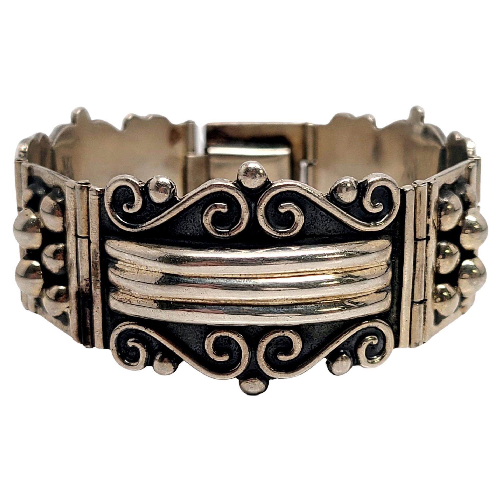 Bracelet à maillons à panneaux en argent sterling du Mexique CII