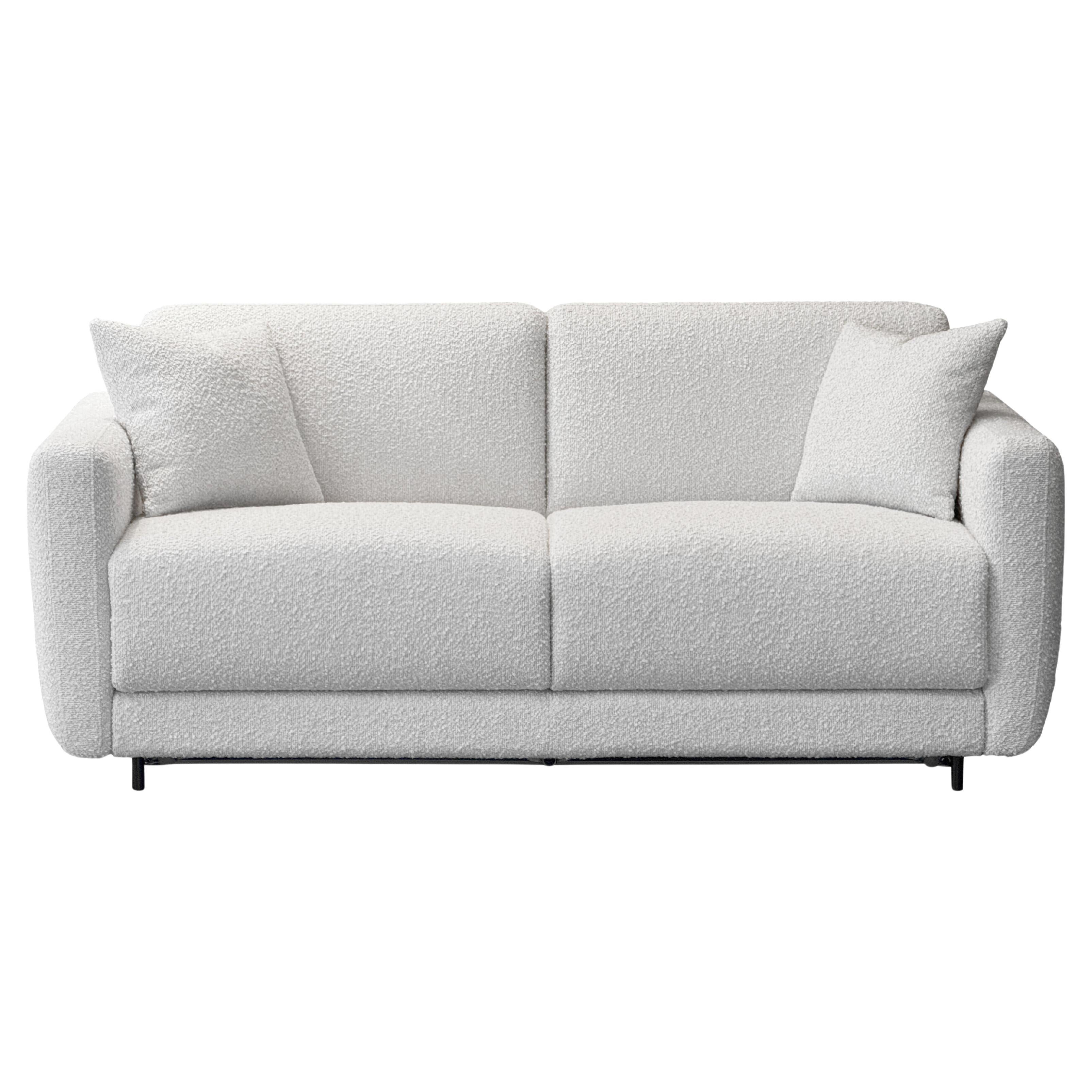 Cilantro sofa bed in boucle finish, Italian mechanism, 15cm mattress