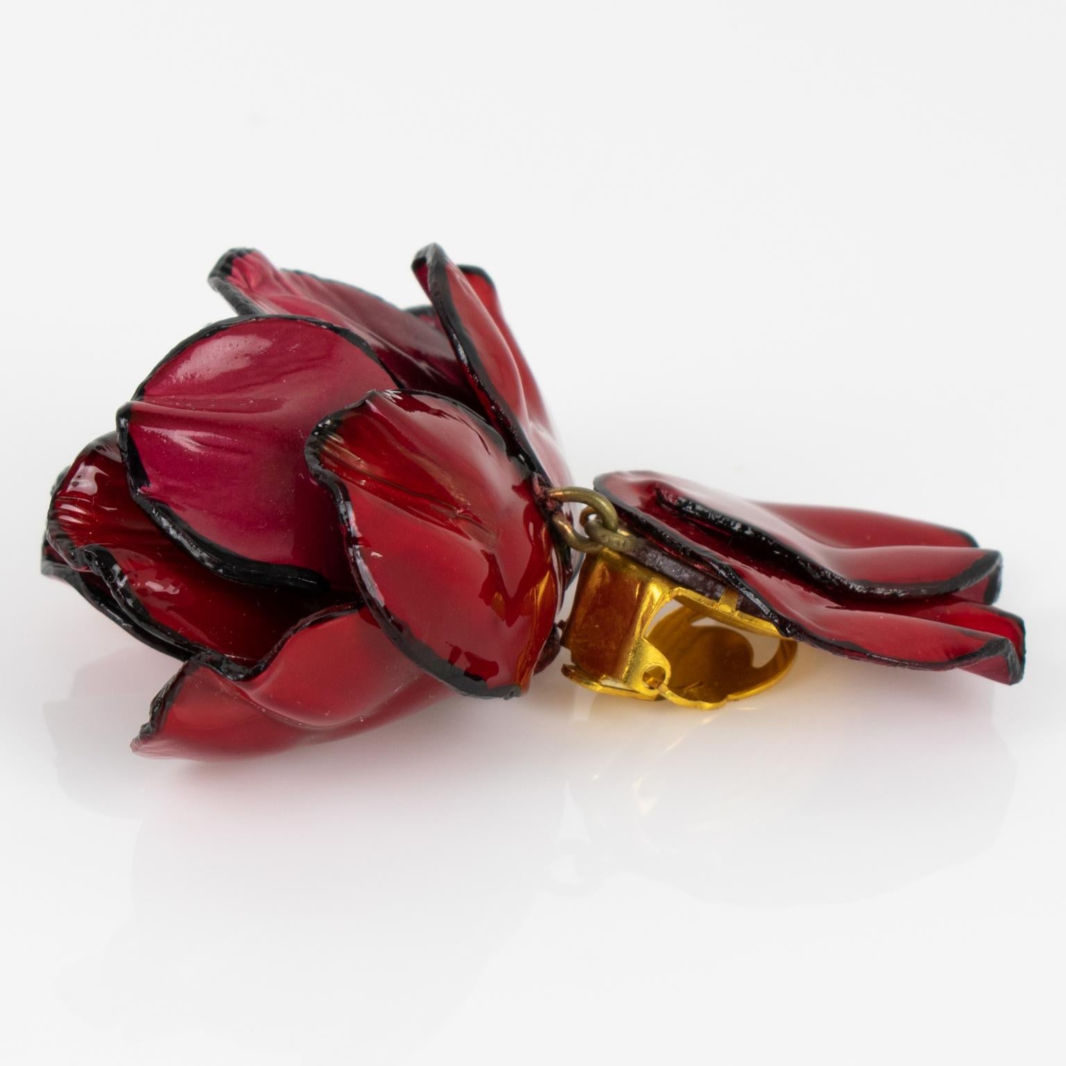 Cilea Clip-Ohrringe dunkelrot Mohnblumen im Angebot 3