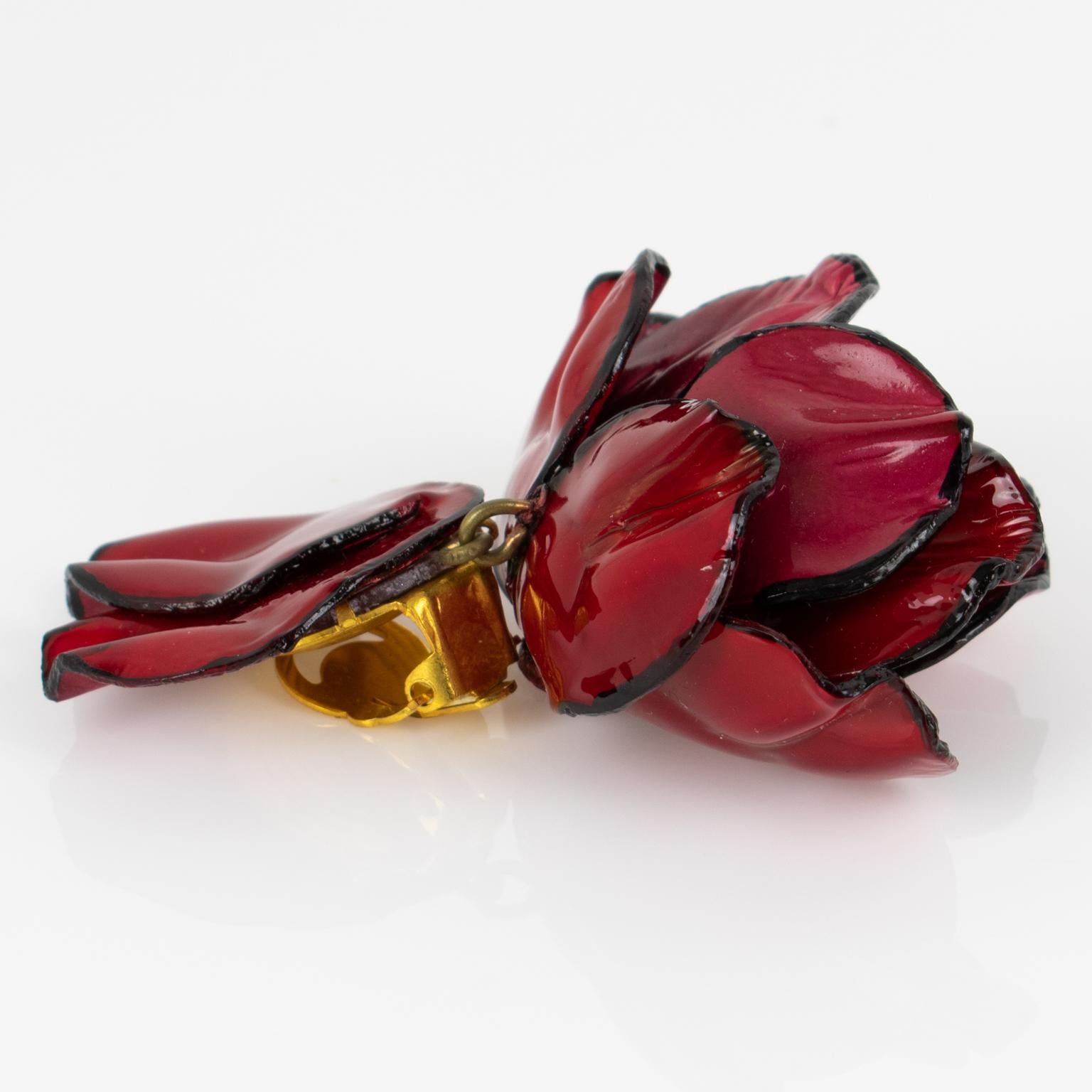 Cilea Dangle Clip Earrings Dark Red Poppy Flowers For Sale 1