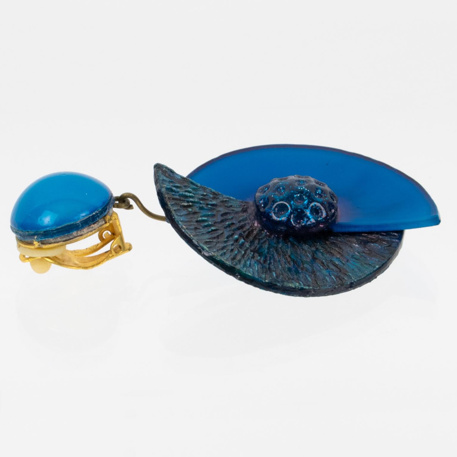 Cilea Japanese-Inspired Blue Resin Dangle Clip Earrings 1