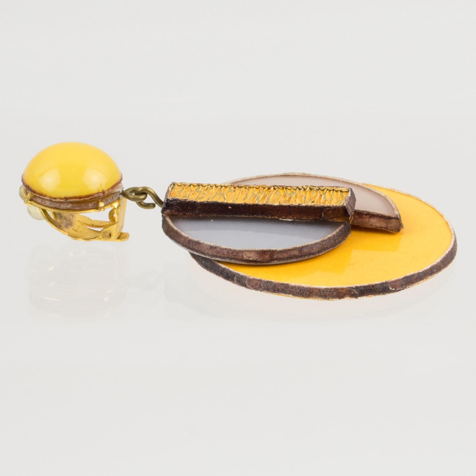 Cilea Paris Art Deco Inspired Dangle Resin Clip Earrings 2