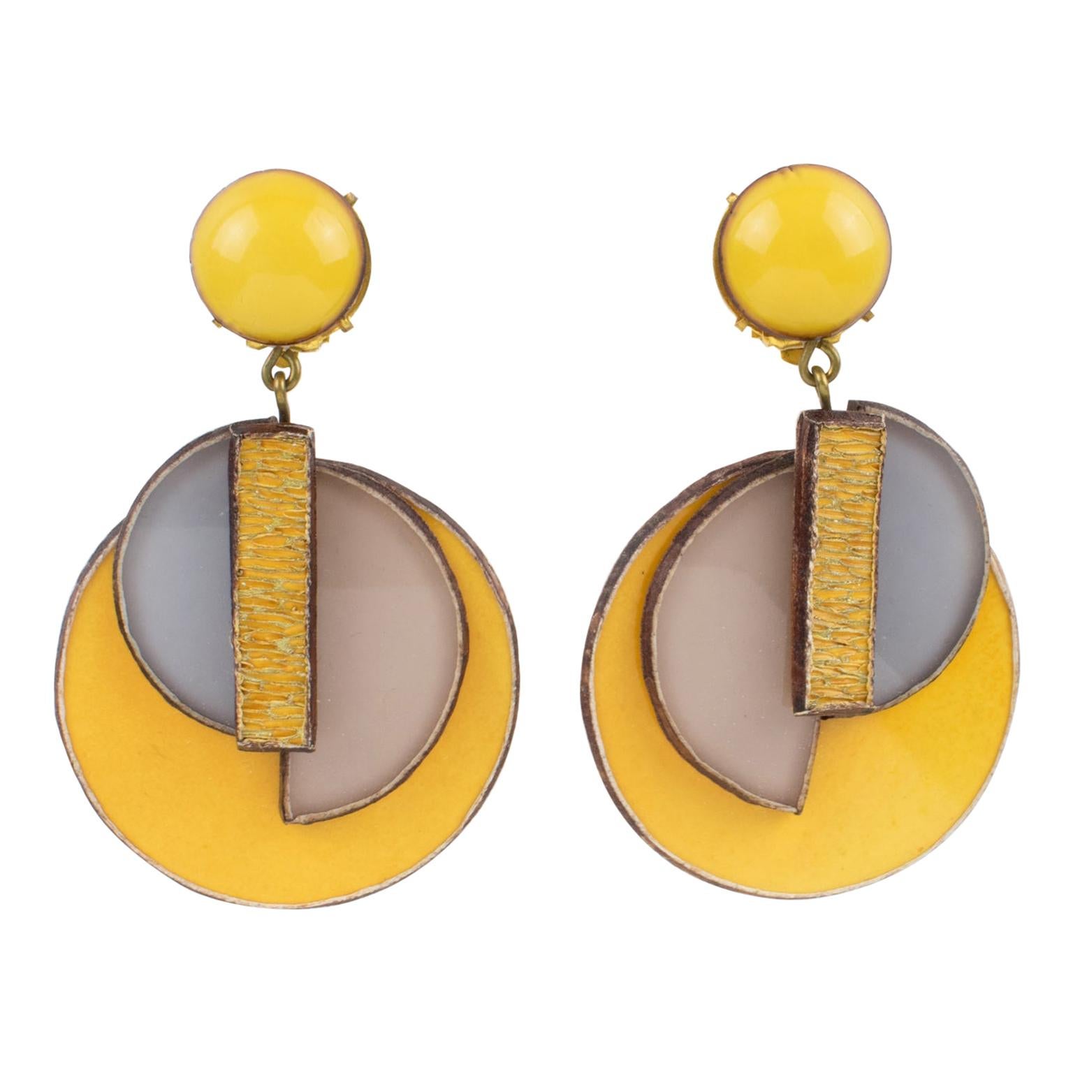 Cilea Paris Art Deco Inspired Dangle Resin Clip Earrings