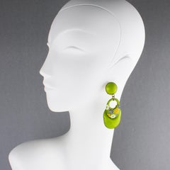 Cilea Paris Avocado Green and Flowers Resin Dangle Pierced Earrings