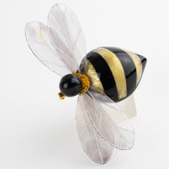 Cilea Paris Broche en résine noire et or sculptée Abeille géante
