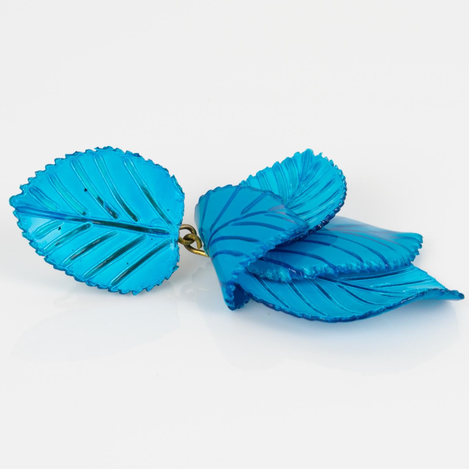 Cilea Paris Blue Floral Dangle Earrings For Sale 1
