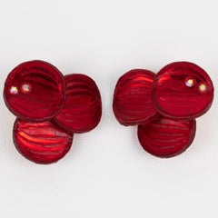 Cilea Paris Carmine Red Floral Jeweled Clip Earrings