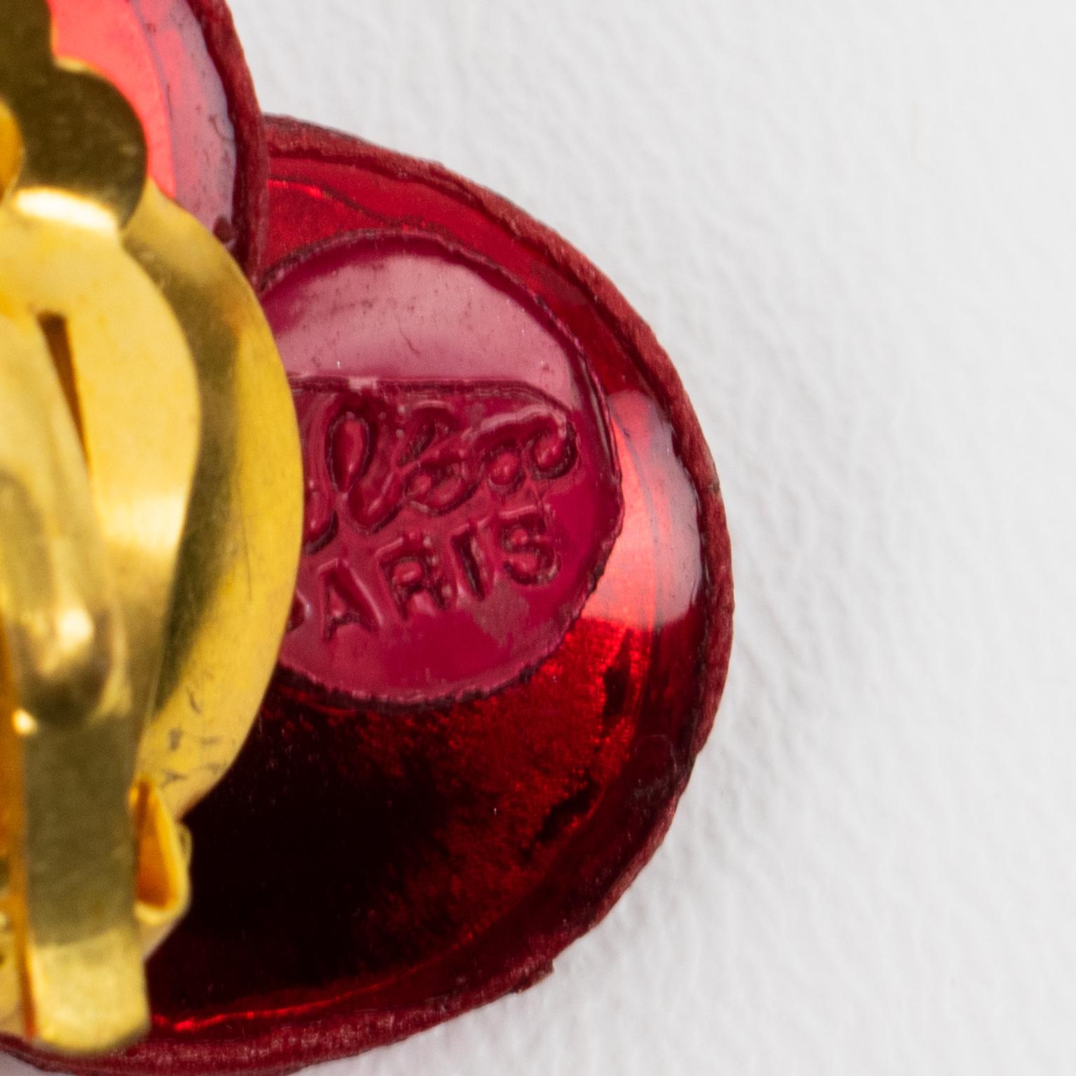 Femenino o masculino Pendientes de clip florales rojo carmín Cilea Paris en venta