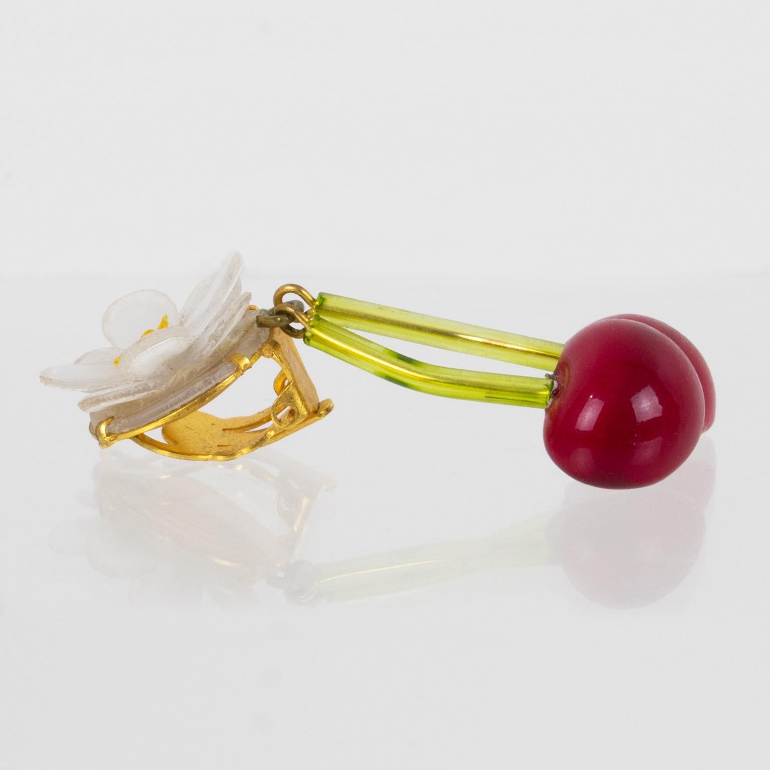 Women's Cilea Paris Clip Earrings Red Resin Cherries