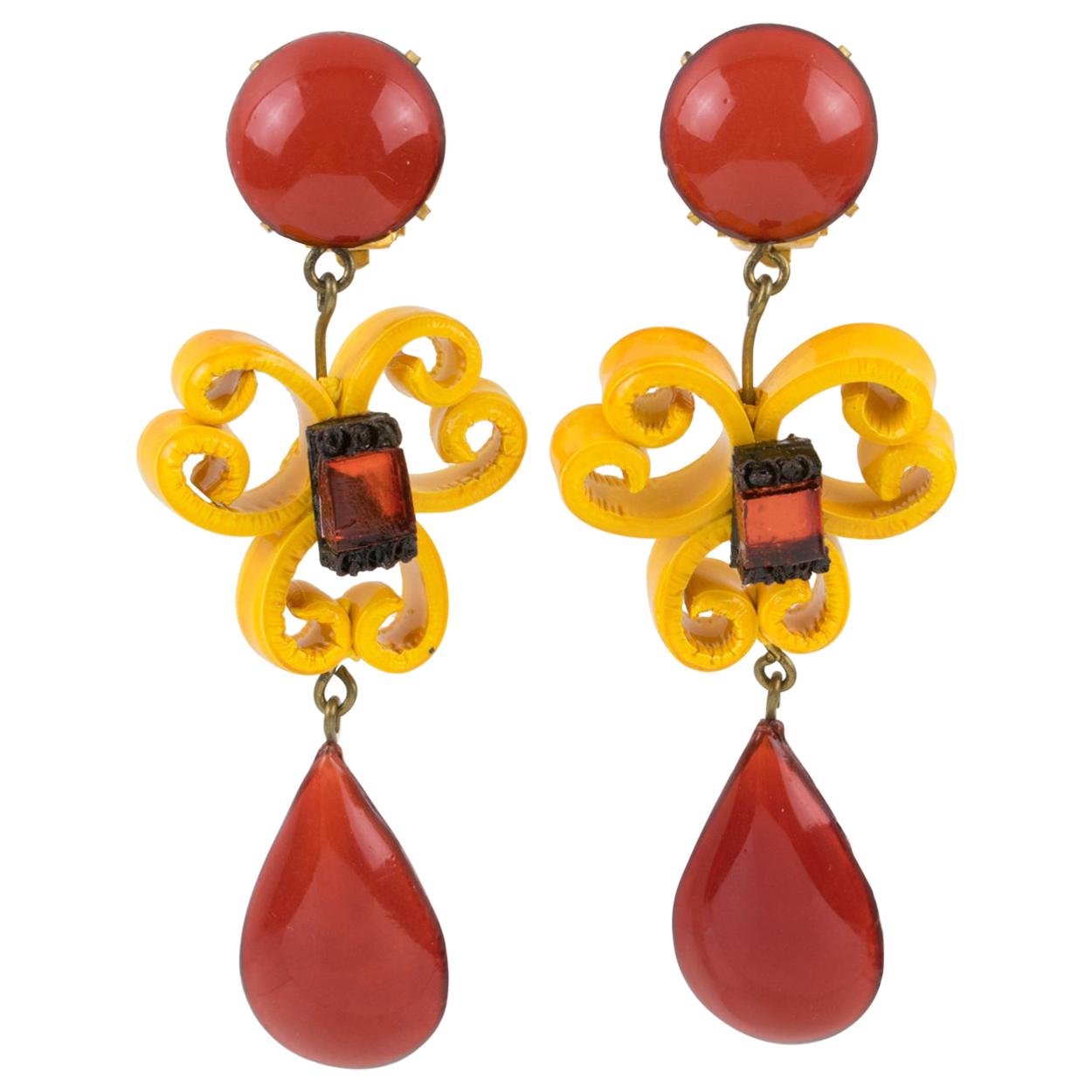 Turquoise Architectural Wave Chandelier Statement Earrings at 1stDibs