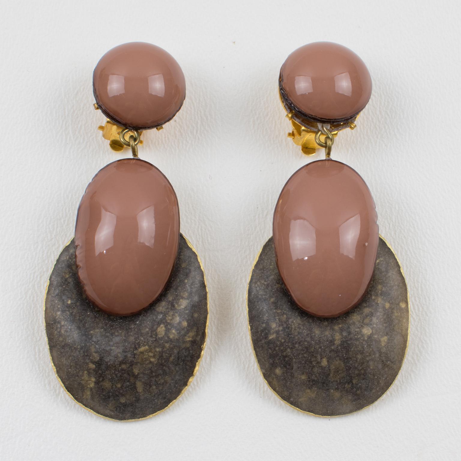 Moderno Orecchini a pendente Cilea Paris Taupe and Cocoa in vendita