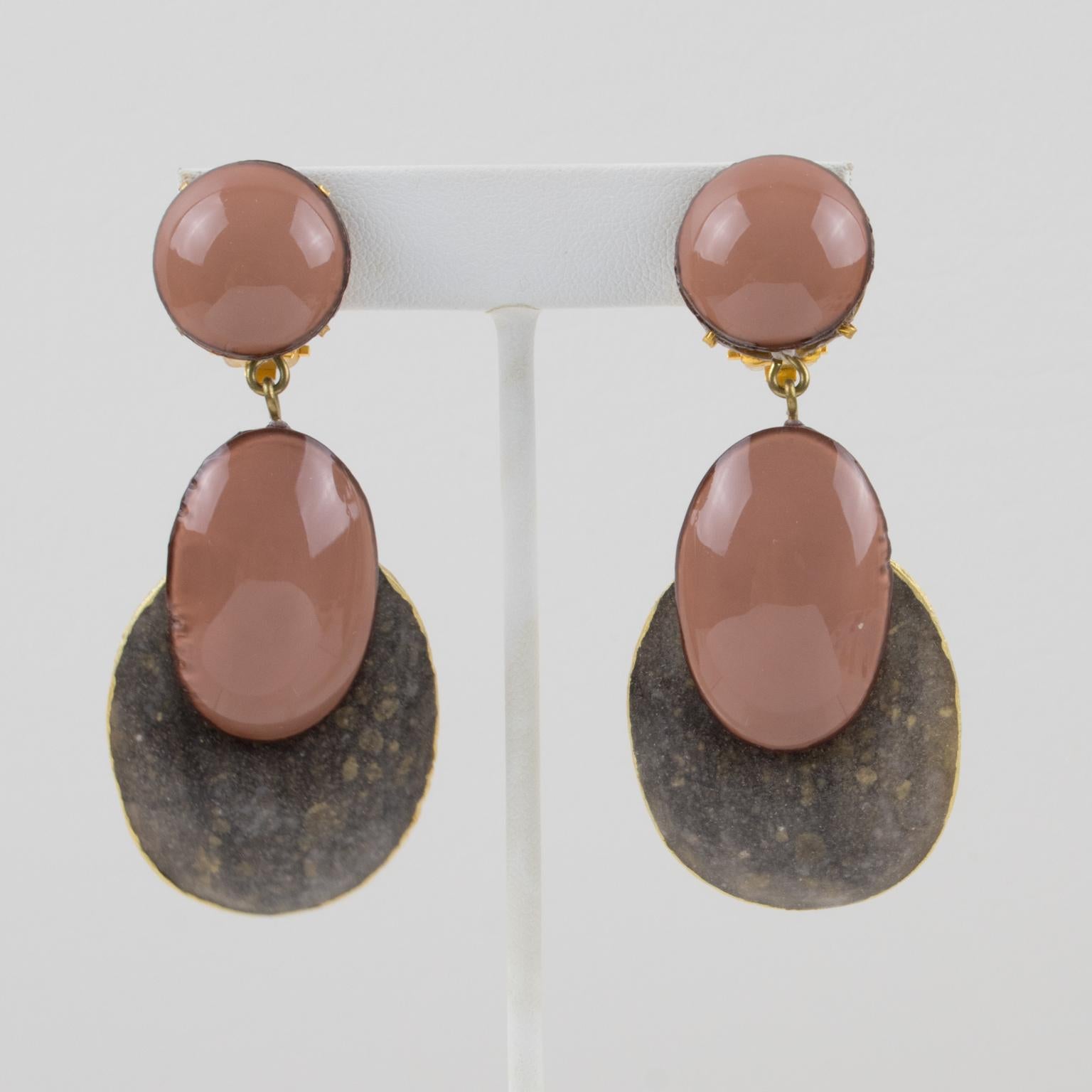 Orecchini a pendente Cilea Paris Taupe and Cocoa in vendita 2