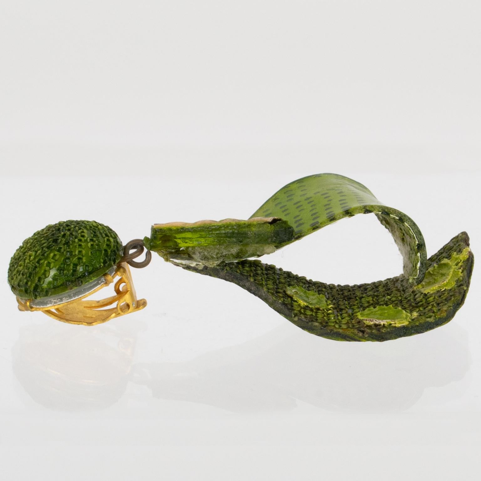 Cilea Paris Dangle Pearlized Green Resin Clip-on Earrings 1