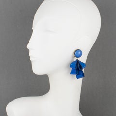 Cilea Paris Dangle Resin Clip Earrings Cobalt Blue Ribbons