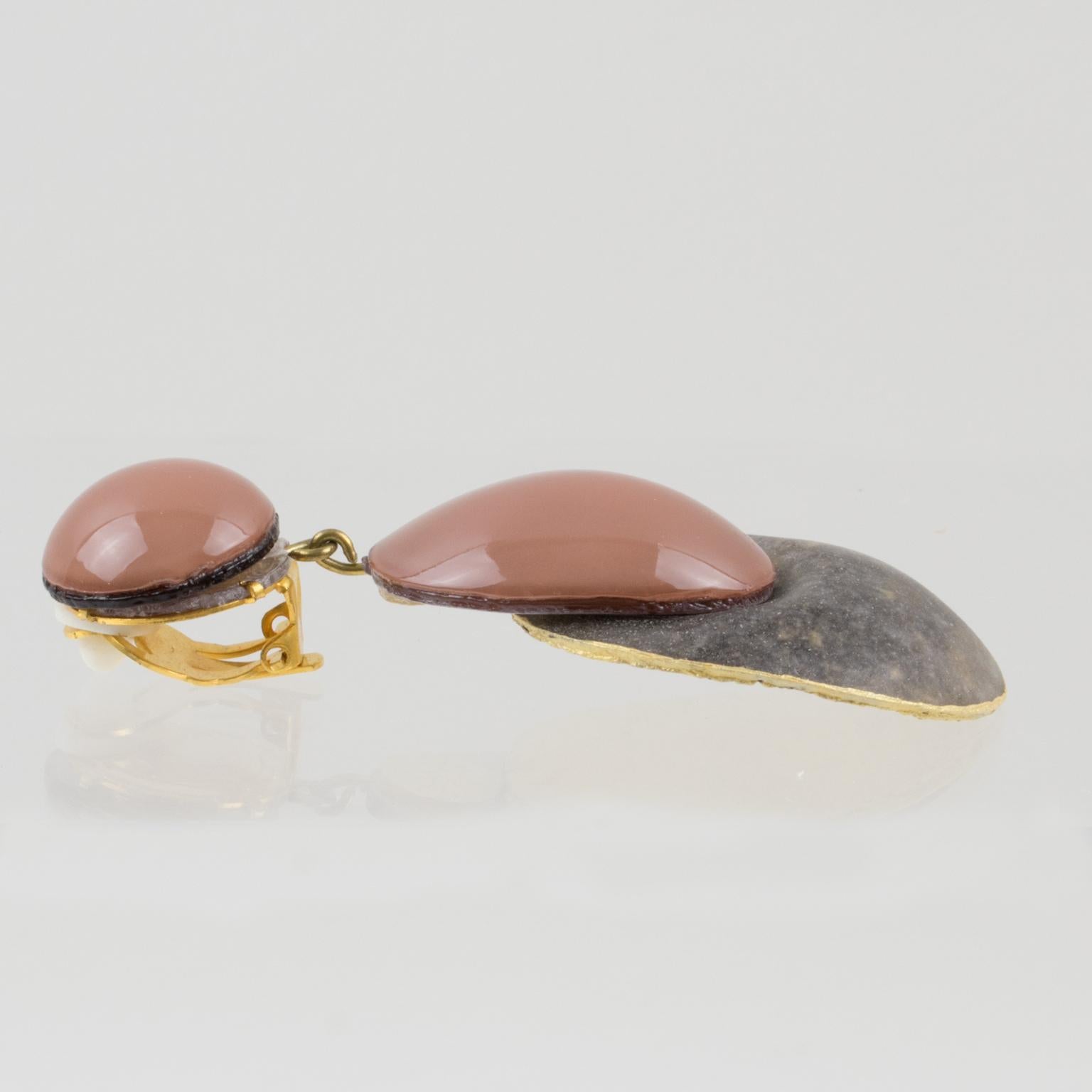 Cilea Paris Dangle Resin Clip Earrings Nude Colors For Sale 1