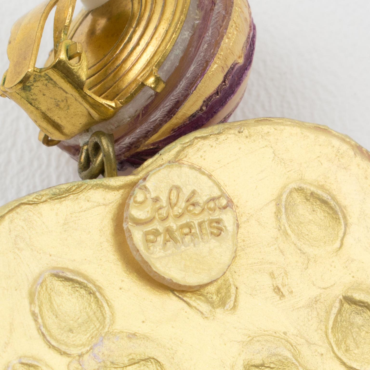 Women's or Men's Cilea Paris Dangle Resin Clip Earrings Orchid Purple Heart