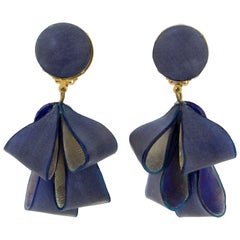 Cilea Paris Dangle Resin Clip Earrings Petroleum Blue Ribbons