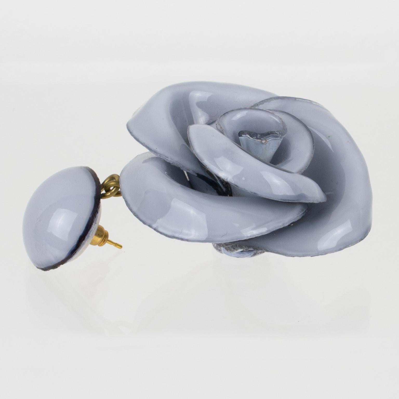 Cilea Paris Dangle Resin Pierced Earrings Gray Roses For Sale 1
