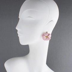 Cilea Paris Dangle Resin Pierced Earrings Powder Pink Rose Flower