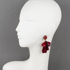 Cilea Paris Dangle Resin Pierced Earrings Ruby Red Ribbon
