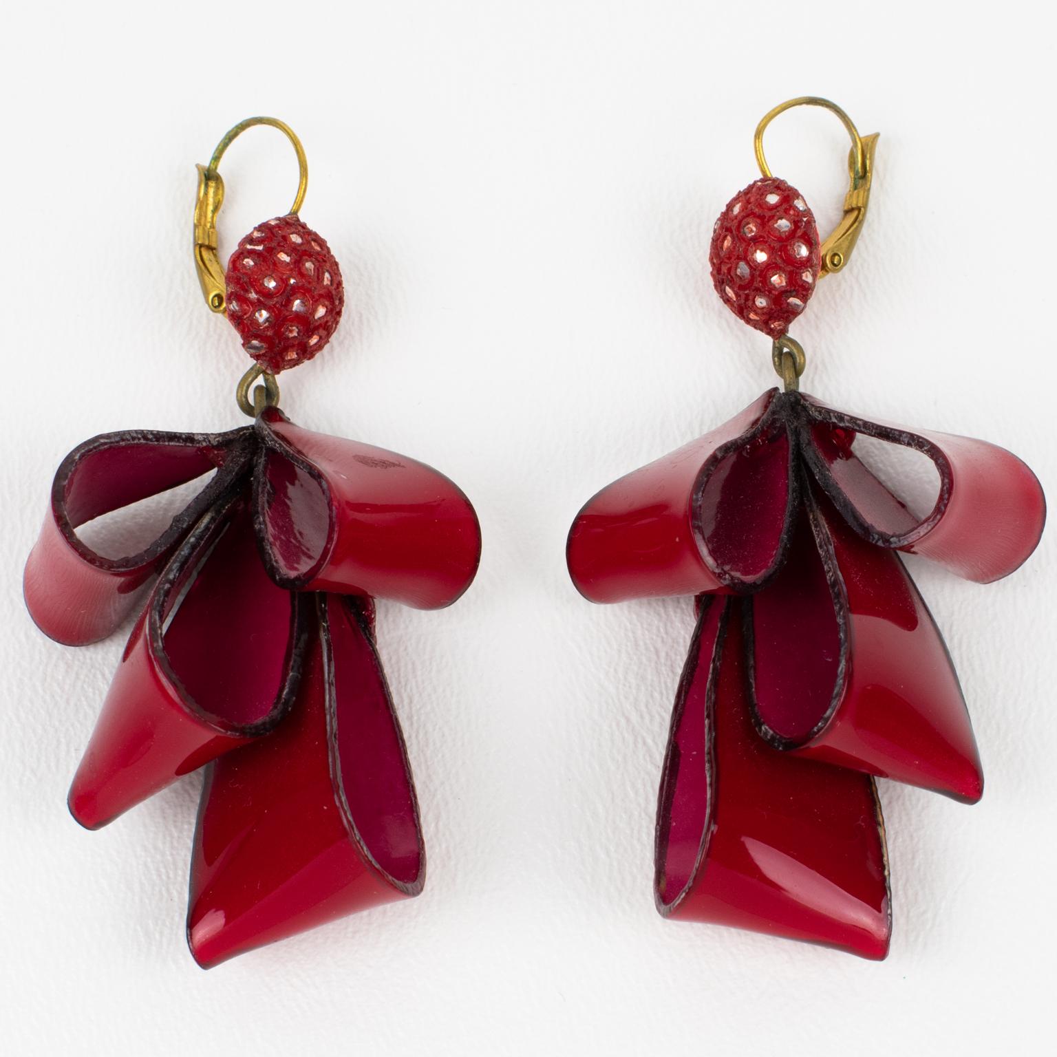 red ribbon earrings