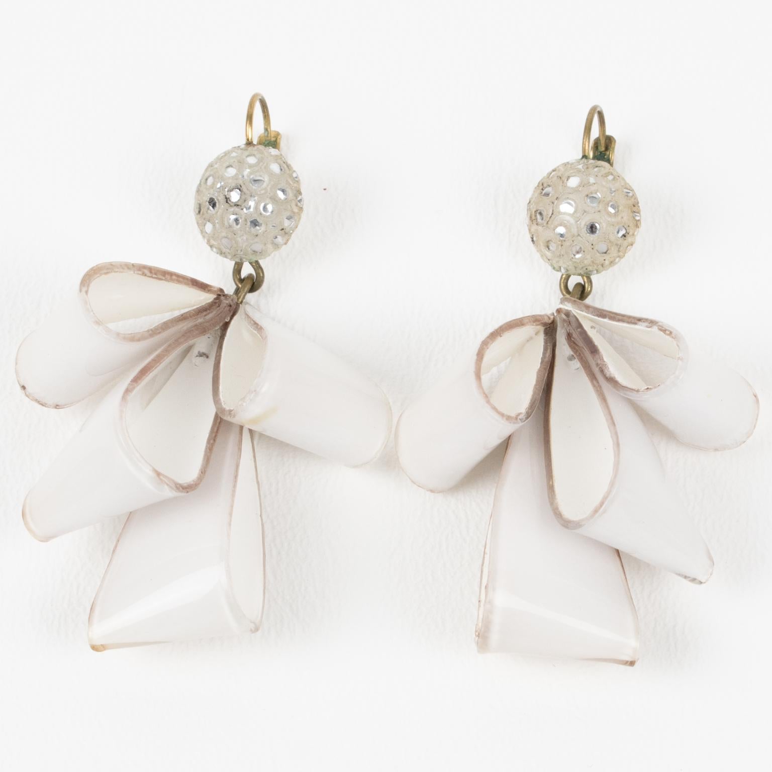 Modern Cilea Paris Dangle Resin Pierced Earrings White Ribbon For Sale