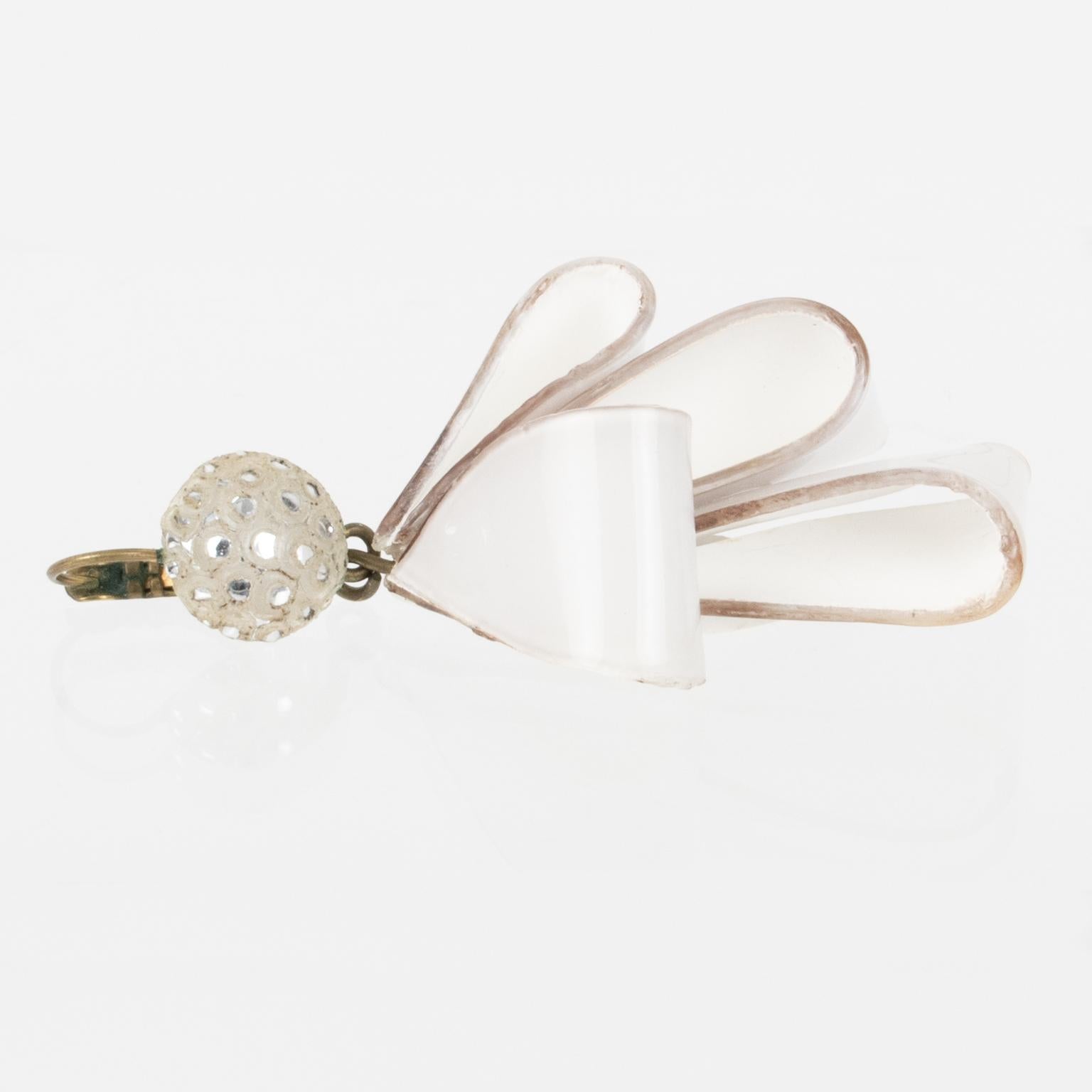 Cilea Paris Dangle Resin Pierced Earrings White Ribbon For Sale 1