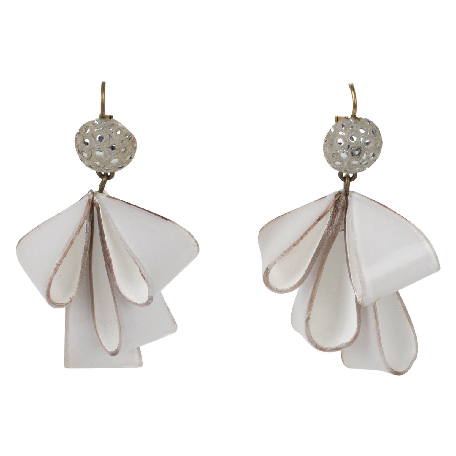 Cilea Paris Dangle Resin Pierced Earrings White Ribbon For Sale