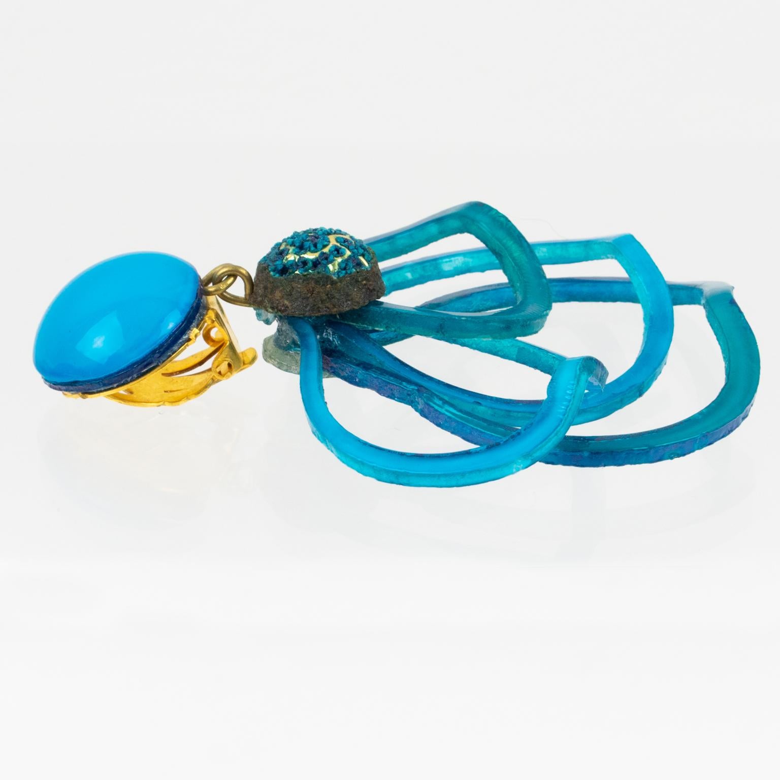 Cilea Paris Dangle Turquoise Resin Clip Multi-Loops Earrings For Sale 1