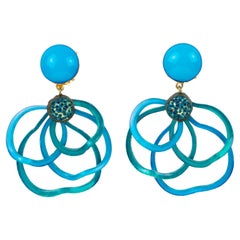 Cilea Paris Dangle Turquoise Resin Clip Multi-Loops Earrings