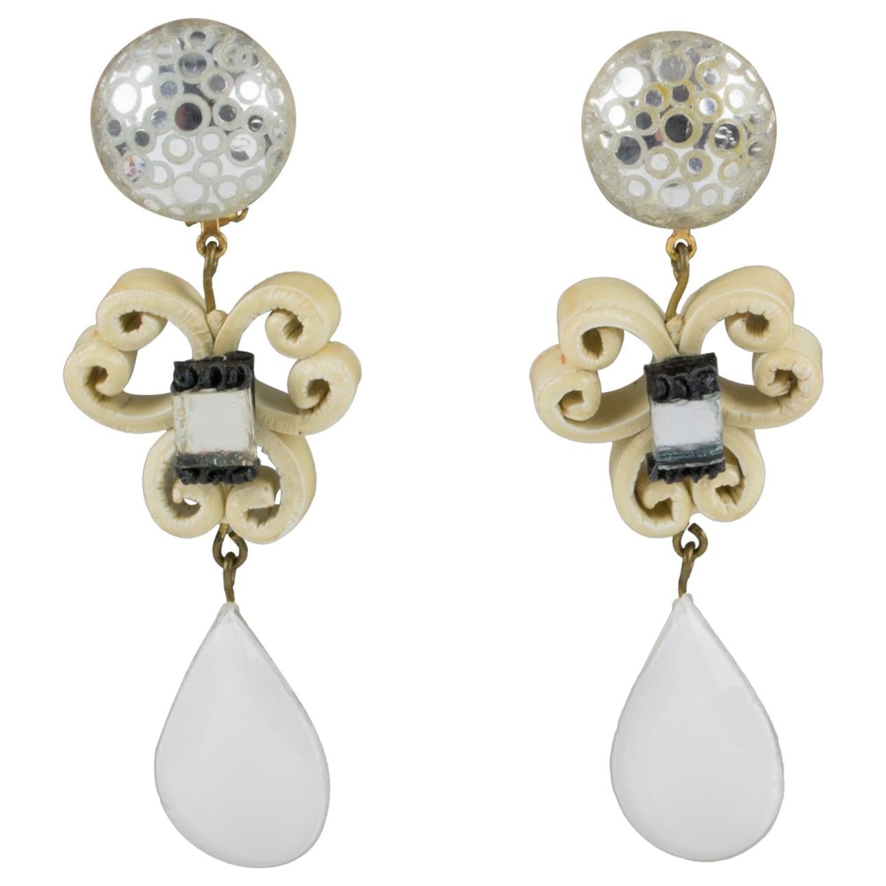 Cilea Paris Pendientes colgantes de resina con purpurina blanca y plateada en venta